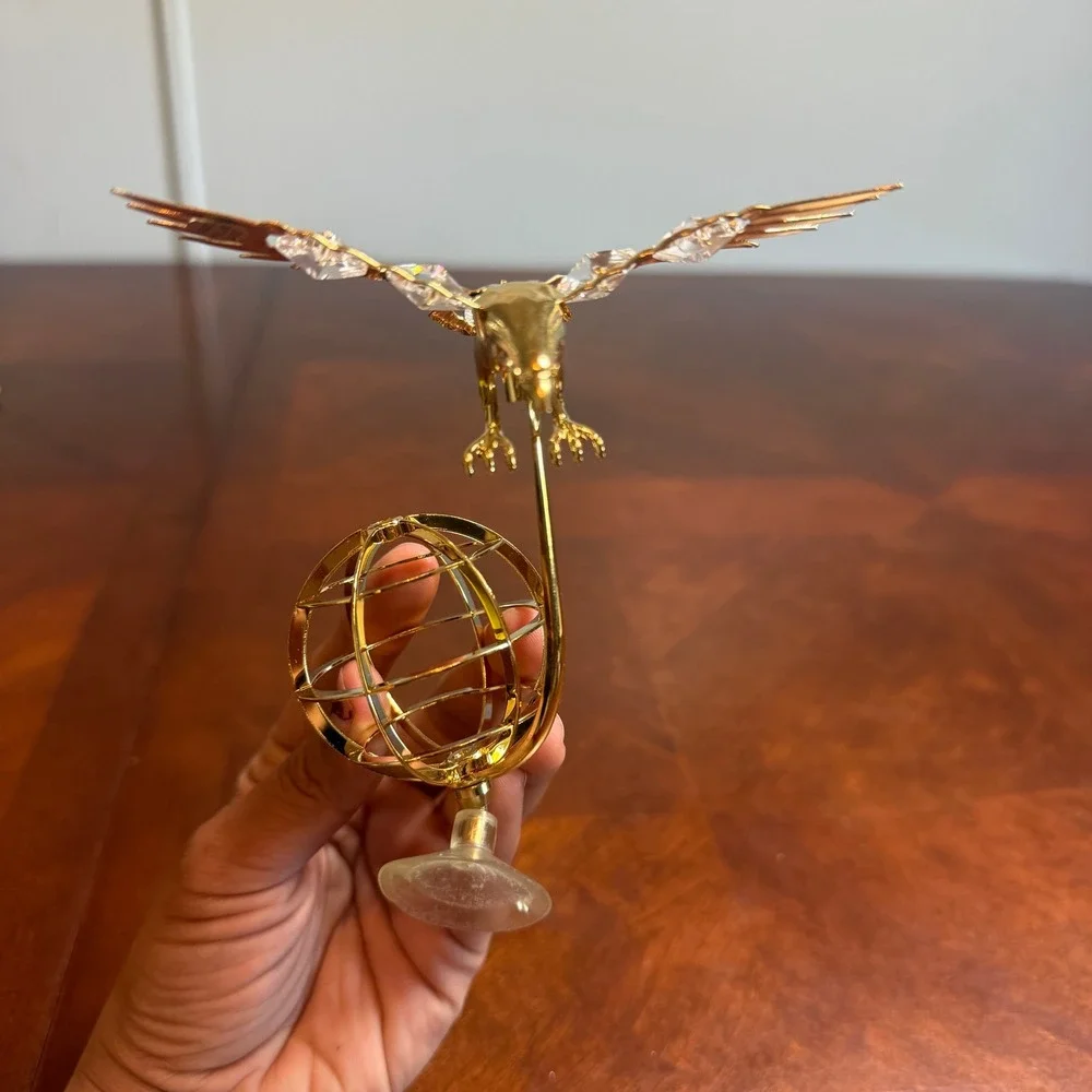 Vintage‎ 1992 Mascot Intl Gold Plated Eagle Globe Crystal Figurine Suction Cup